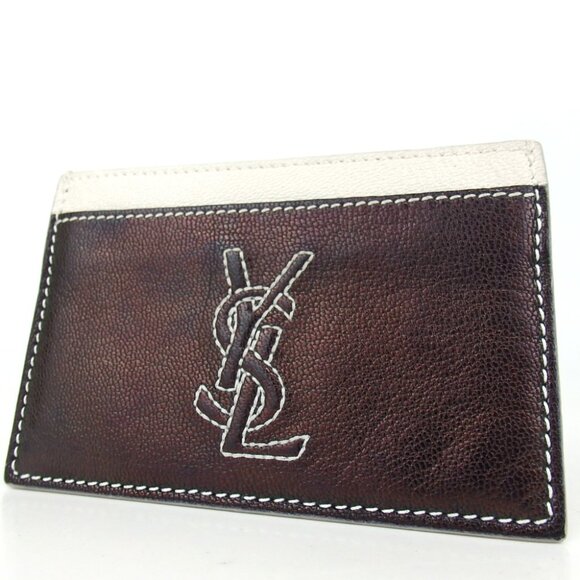 Authentic YVES SAINT LAURENT 211908.534476 Card Case leather [Used] - Picture 1 of 15